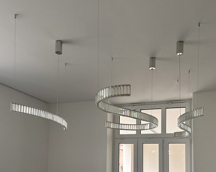 LED pendant light 13W, 2700K, chrome, L1440, curved crystal