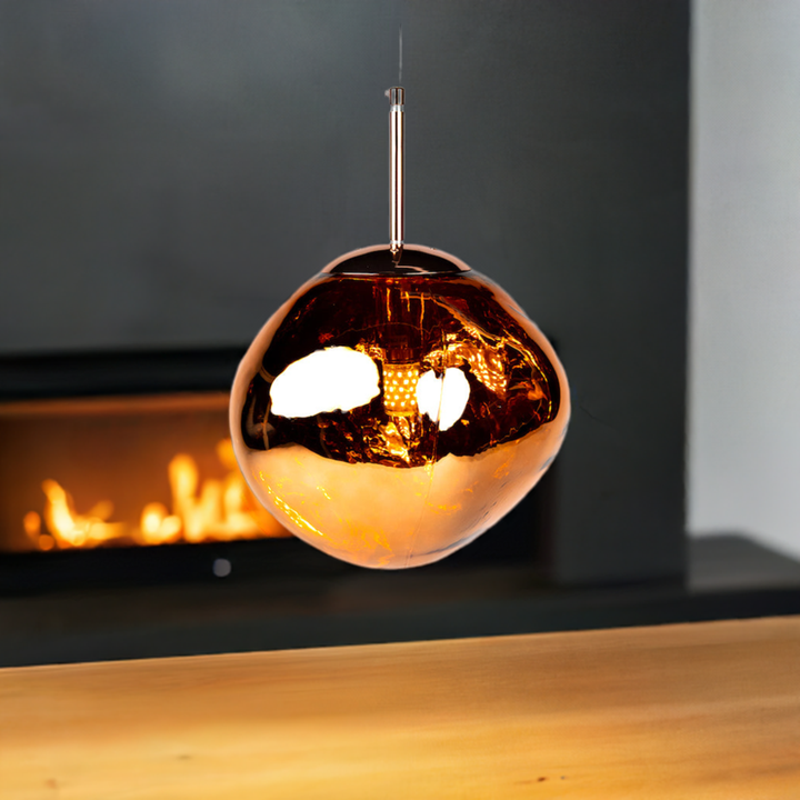 LED glass pendant light "Flame", 5W, copper/gold