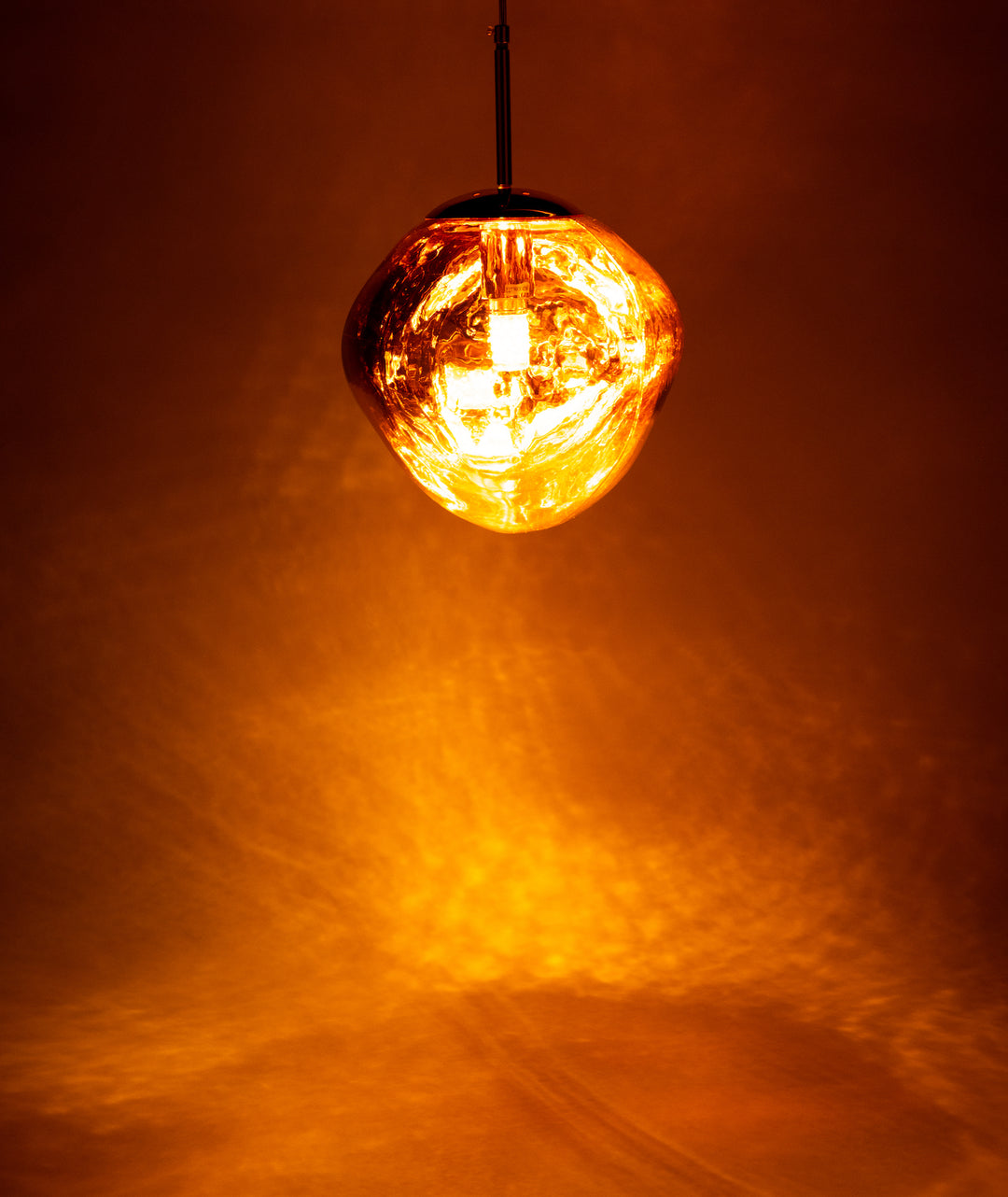 LED glass pendant light "Flame", 5W, copper/gold
