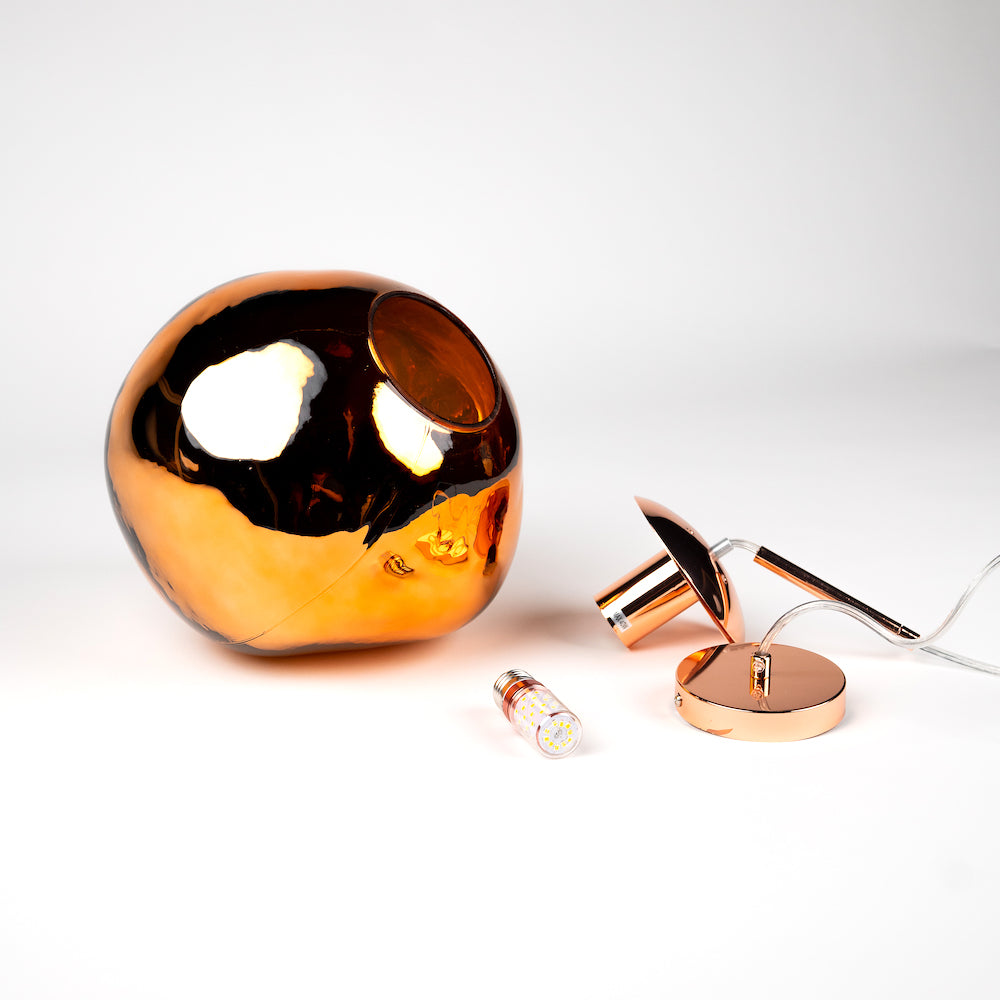 LED glass pendant light "Flame", 5W, copper/gold