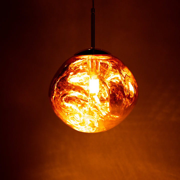 LED glass pendant light "Flame", 5W, copper/gold