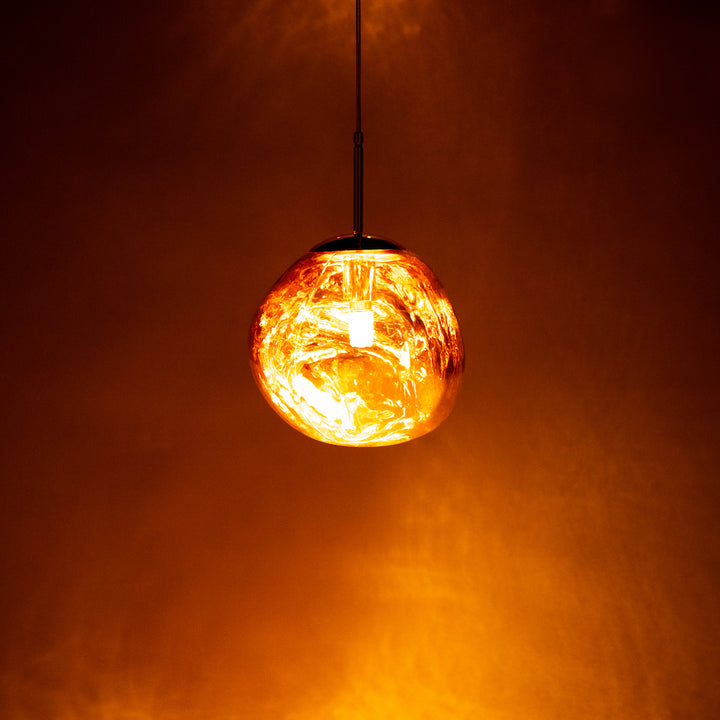 LED glass pendant light "Flame", 5W, copper/gold