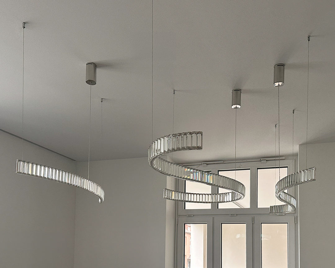 LED Pendelleuchte 18W, 2700K, Chrom, L1440, Kristall geschwungen