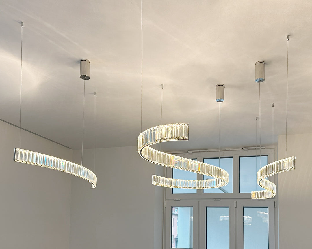 LED Pendelleuchte 18W, 2700K, Chrom, L1440, Kristall geschwungen