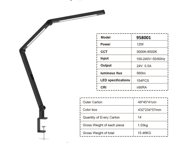 LED Schreibtischleuchte 24W, 3000-6500K, schwarz, DIM, CCT